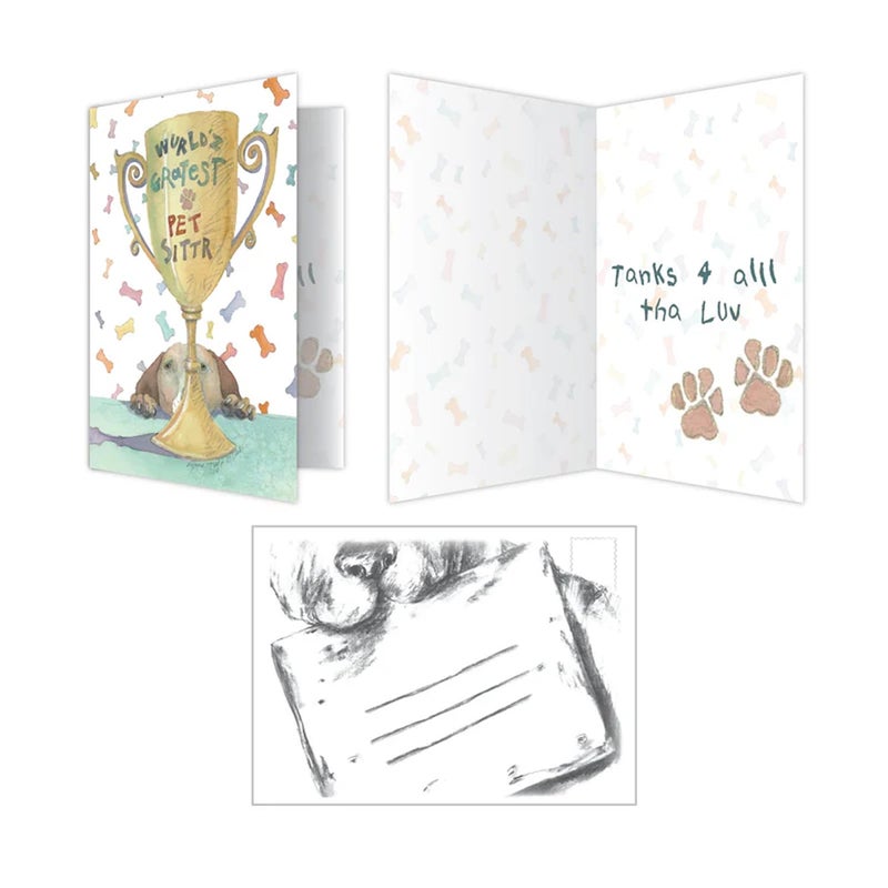 Dog Speak World's Greatest Pet Sitter Greeting Card â€“ â€œWurld'z Gratest Pet Sitterâ€ â€“ Thank You Card with Dog Paws and Envelope â€“ 4.75" x 6.75" â€“ Appreciation Card for Sitters - Image 4